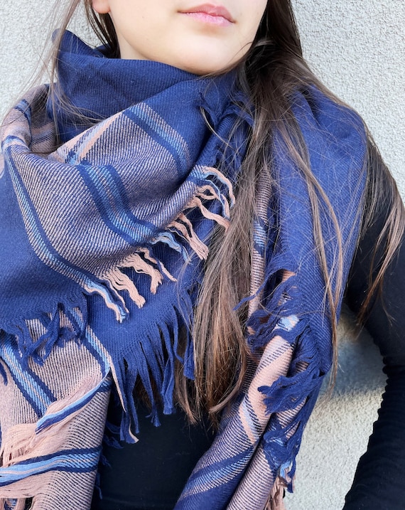 Cozy and Warm Pink and Navy Blanket Scarf UK
