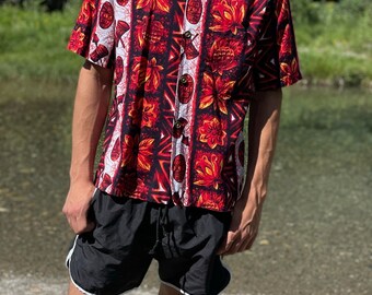 Vintage rood Hawaiiaans button-downshirt heren maat M