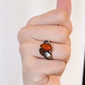 Vintage Multi Coloured Amber and Silver Ring