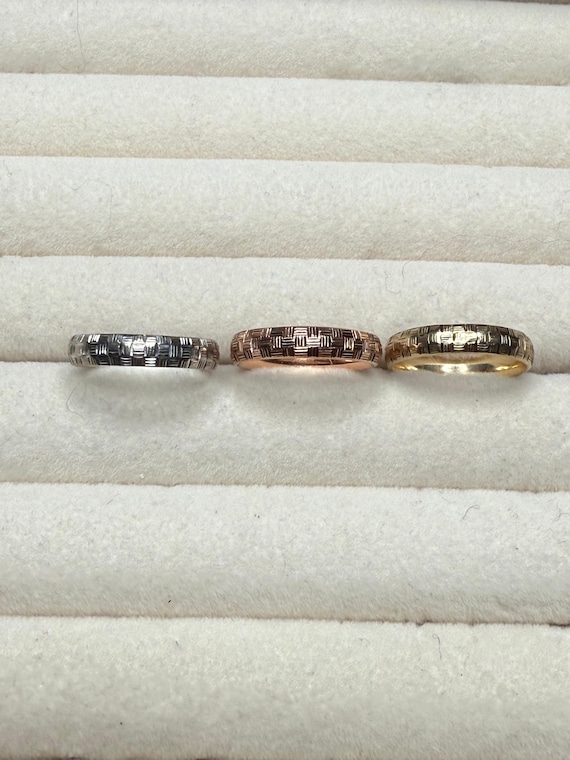 10K Gold Stacking Ring Set | Textured Geometric B… - image 6