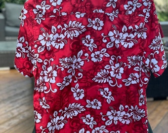 Vintage Red and White Mens Hawaiian Shirt