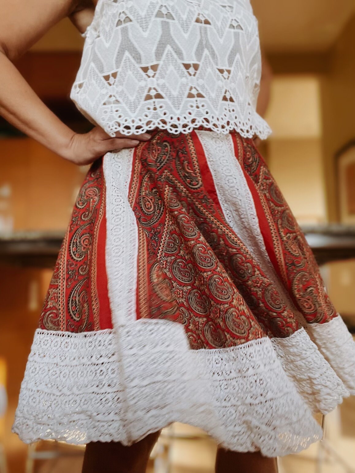 Vintage Boho Skirt With Lace Details Etsy