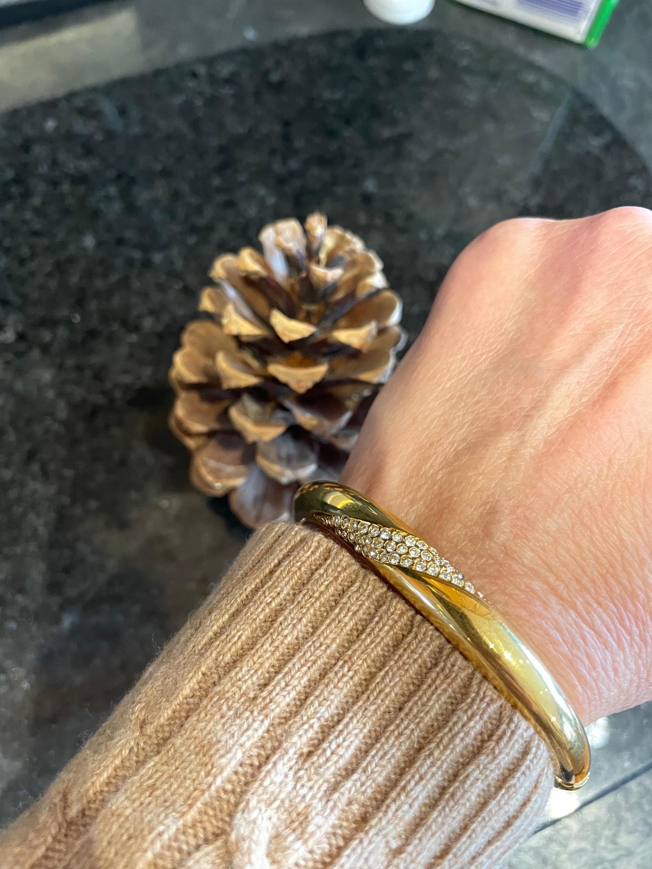 Vintage Christian Dior Gold Tone Bangle With Swarovski Crystals
