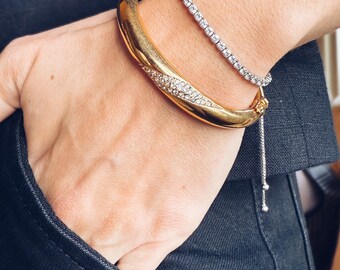 Vintage Christian Dior Crystal Bracelet 1970s Gold Tone Designer