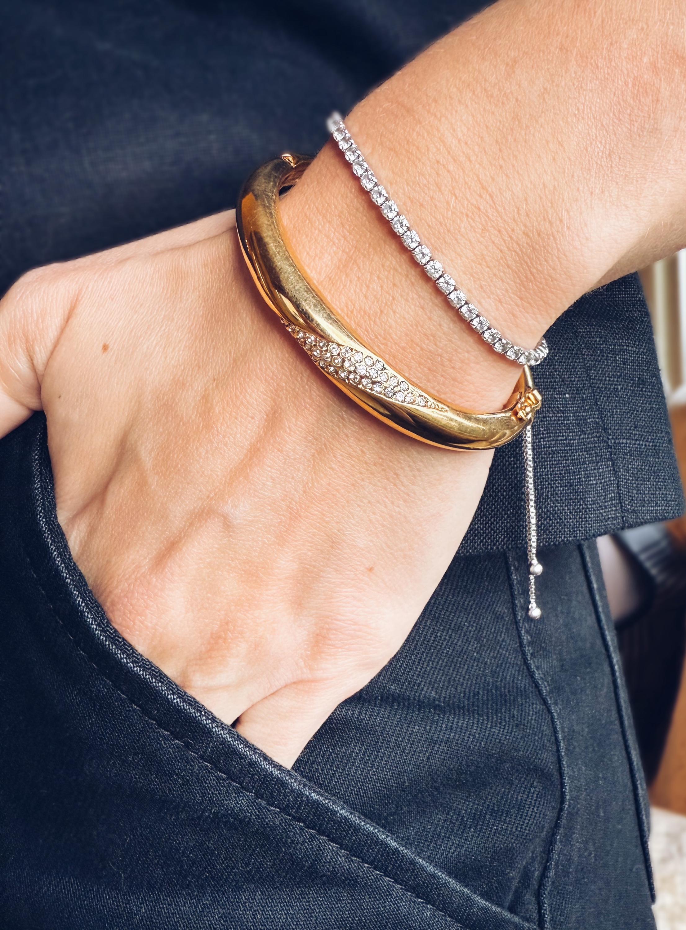 Vintage Christian Dior Gold Tone Bangle With Swarovski Crystals