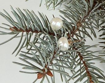 Real Pearl Stud Earrings: Dainty 14k Yellow Gold, Hypoallergenic