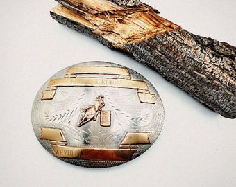 Vintage Metal Belt Buckle, Nickle Silver, Barrel Racing  display picture 2