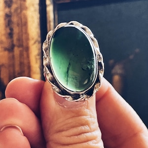 Good Vibes Only! Vintage Green Chrysoprase and Silver Statement Ring