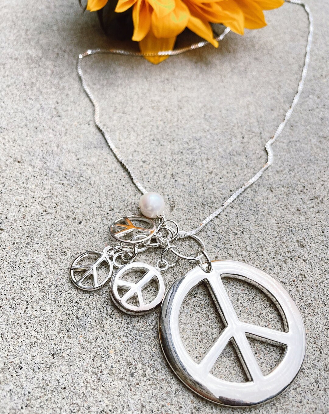 ONEFINITY Collana Con Ciondolo Simbolo Della Pace In Argento Sterling 925 E Fiori Vintage, Regalo Per Donna - 4