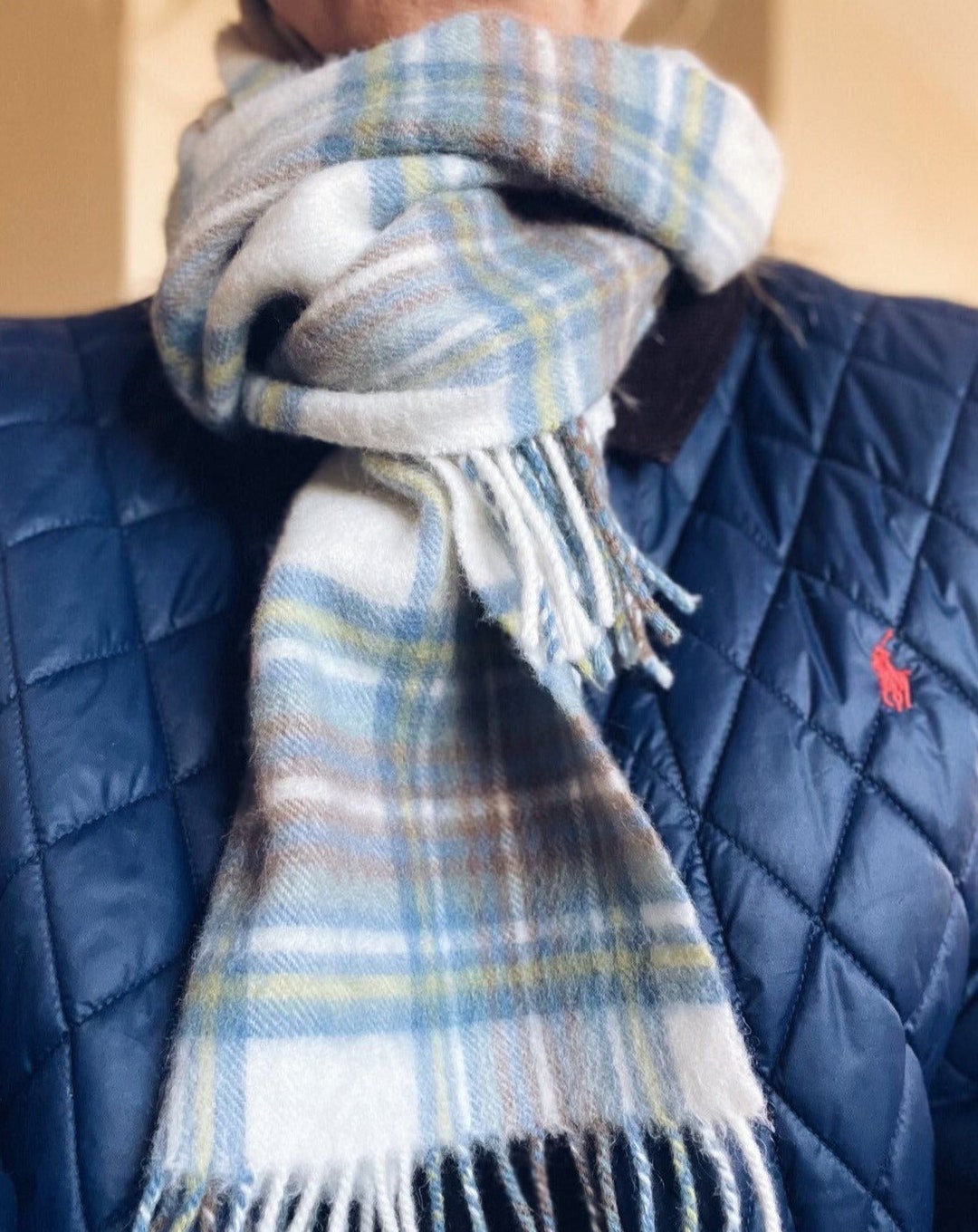 Vintage Muted Blue Stewart Tartan Plaid Wool Scarf Etsy