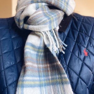 Vintage Muted Blue Stewart Tartan Plaid wool Scarf