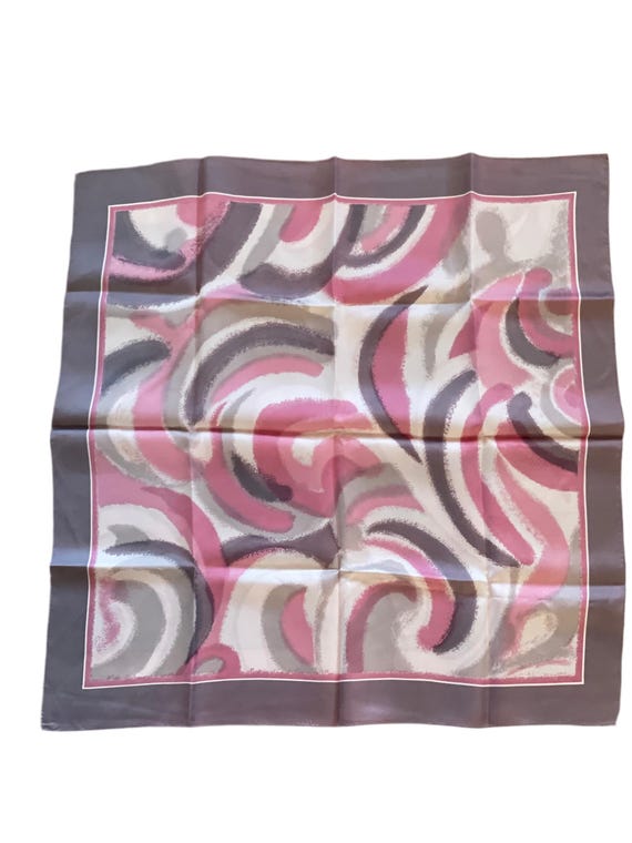 Vintage Pink Silk Scarf With Abstract Swirl Print