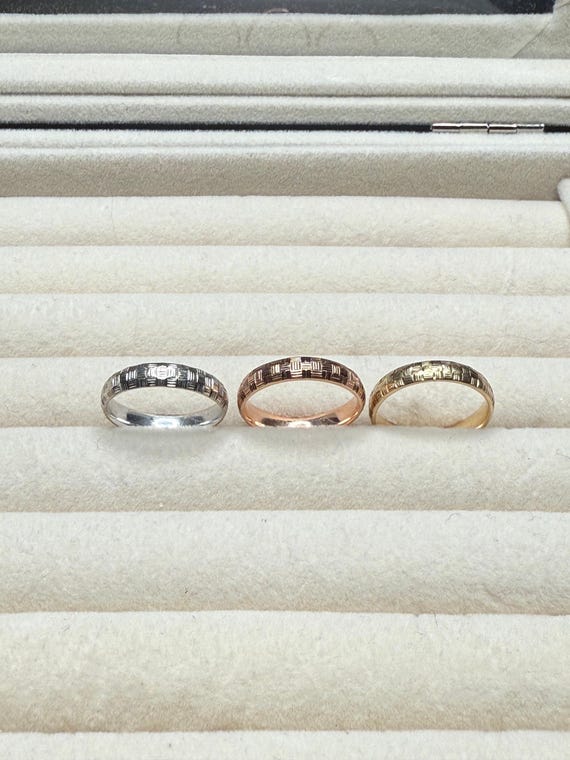 10K Gold Stacking Ring Set | Textured Geometric B… - image 7