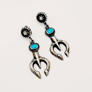Navajo Turquoise and Sterling Silver Horse Shoe Earrings by Running Bear