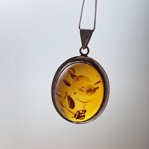Vintage Statement Baltic Amber and Silver Pendant and Chain