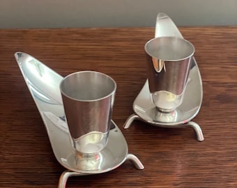 Danish Inspired Midcentury Vintage Silver Candlesholders Pair