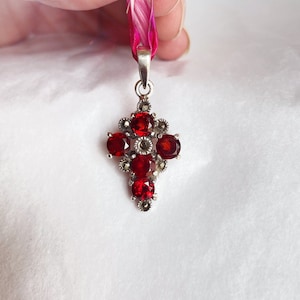 Vintage Eastern European Garnet and Silver Cross Pendant