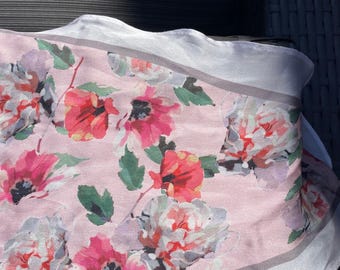 Vintage Floral Scarf: Pink & Green Ruffled Edge