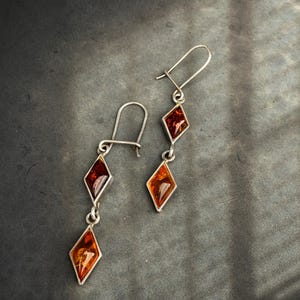 Vintage Amber and Silver Drop Earrings