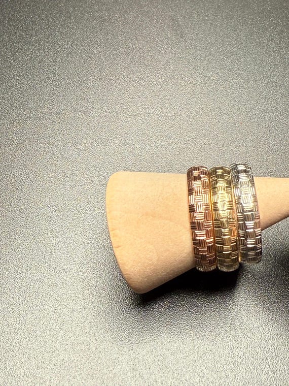 10K Gold Stacking Ring Set | Textured Geometric B… - image 1