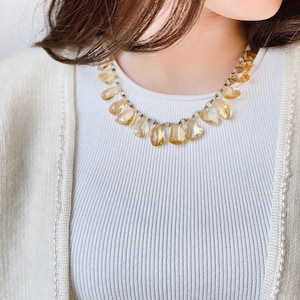 Vintage Citrine Teardrop Necklace: Beaded Silver, Elegant Jewelry