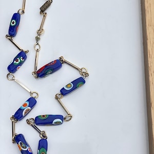 Vintage Mille Fiori Murano Glass Beaded Necklace in Blue