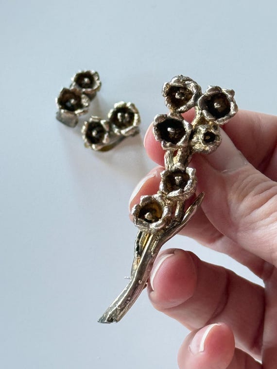 Flora Danica Sterling Silver Lily of the Valley Brooch and