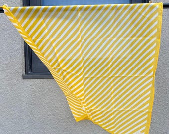 Vintage Katya Silk Scarf: Yellow White Diagonal Stripe Head Scarf (20.5 Inch)