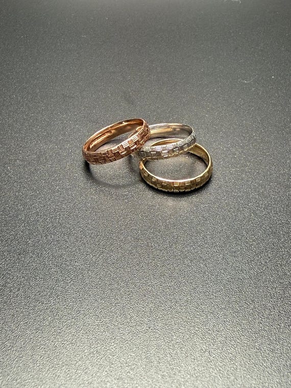 10K Gold Stacking Ring Set | Textured Geometric B… - image 2