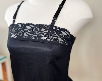 Camisola vintage de encaje negro con tirantes ajustables de Hanna Canada Lingerie, talla 34