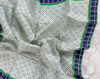 Vintage Square Scarf in Navy Blue, Green and White