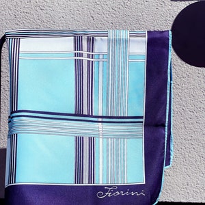 Vintage Italian Square Scarf in Blues and White by Fiorini Made in Italy