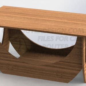 Pu&ograve; includere: Un tavolino da caff&egrave; in legno con piano rettangolare e intagli curvi sui lati. Il tavolo &egrave; realizzato in legno marrone chiaro e ha un design moderno. Il testo "FILES FOR CNC ROUTER" &egrave; visibile.