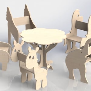 Zestaw Arquivo Para Roteadora CNC lub Laser - Vetor de Mesa e Cadeira Infantil 062