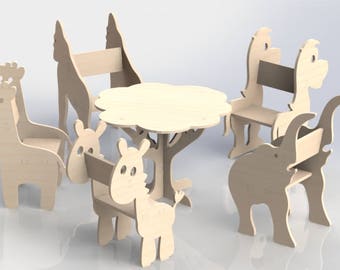 Kit of File For CNC Router Or Laser - Vector Of Table And Chair for Children 062