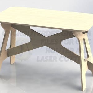 May include: A light-colored wooden table with a rectangular top and angled legs. The legs are connected by an X-shaped support. The table is approximately 30 inches long, 20 inches wide, and 15 inches tall.