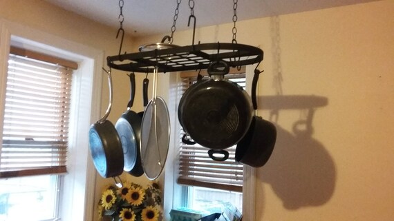 Handmade Oval Pot Rack Ceiling Mounted Pot And Pans Rack Etsy