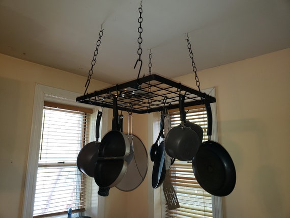 Handmade Square Pot Rack Ceiling Mounted Hanging Pot And Pan Rack