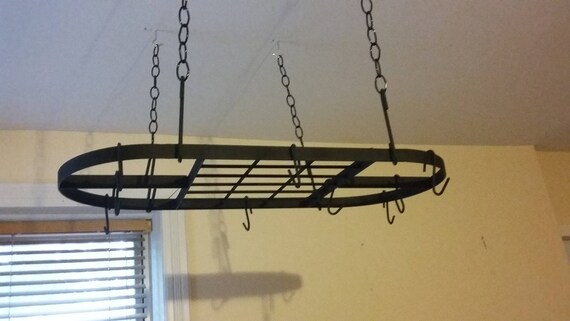 Handmade Oval Pot Rack Ceiling Mounted Pot And Pans Rack Sturdy Hanging Rack For Pots And Pans