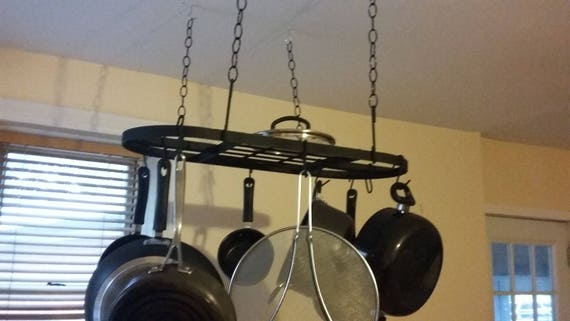Handmade Oval Pot Rack Ceiling Mounted Pot And Pans Rack Sturdy Hanging Rack For Pots And Pans