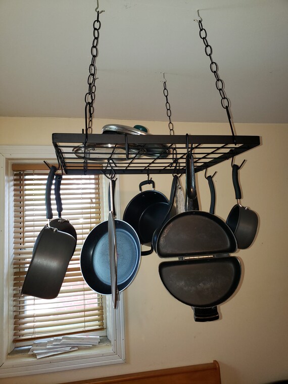 Pot Rack Hanging Organizer Ceiling Mount Wood 24x18 Pans Hanger