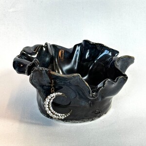 Floral inspired Midnight Blue Designer Bowl with Rhinestone Moon Pendant