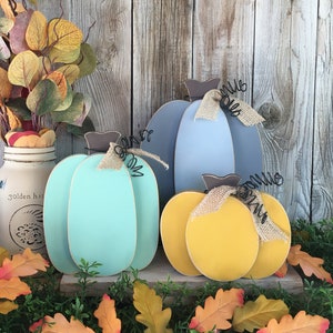Large wood pumpkin Set, Stand alone in White, Gray, Black, Blue, Green, Red, Yellow, Orange, Fall Best Seller, Rustic Tiered Tray Décor