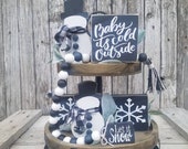 Snowman tiered tray set, Christmas tier tray bundle, let it snow, beaded garland, baby its cold outside, snowflake, mini sign, winter décor