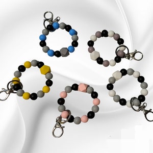 Silicone Beaded Wristlet Keychain: Bangle Key Ring Bracelet