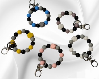 Silicone Beaded Wristlet Keychain: Bangle Key Ring Bracelet