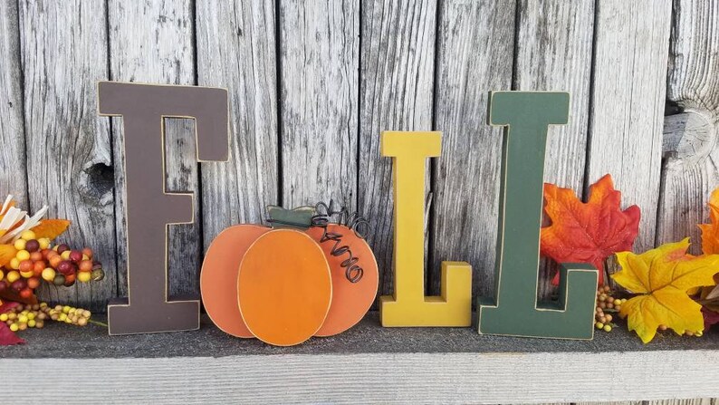 Fall Wood Letter Set With 2 Layer Pumpkin, Seasonal Home Decor for Fall ...