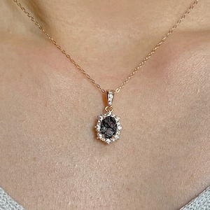 Lin Vintage Black Rutilated Quartz Necklace Birthday Gift For Her 925 Art Deco Pendant Natural Gemstone 14K Gold Filled Minimalist Dainty