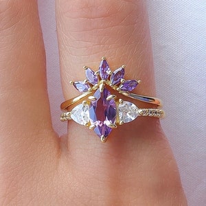 Dori Purple Amethyst Ring Set Minimalist 14K Gold Filled Jewelry Quartz February Birthstone 925 Anniversary Gift For Her Birthday Natural