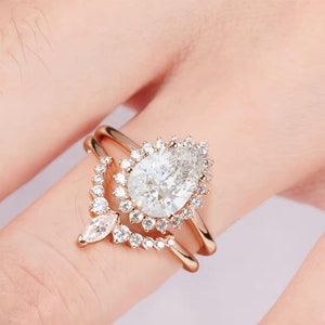 Asa Vintage White Sapphire Ring Set 14K Rose Gold Gemstone Diamond Engagement Promise September Birthstone Anniversary Gift For Her Wedding